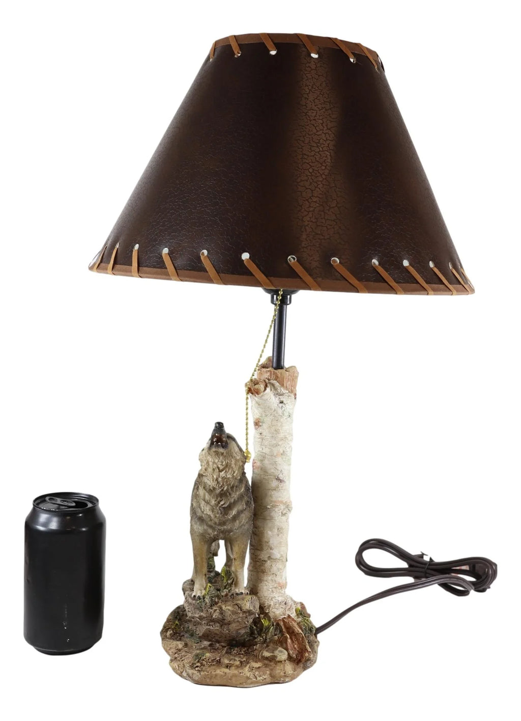 Grey Wolf Howling Birchwood Tree Table Lamp With Laced Shade Q76935