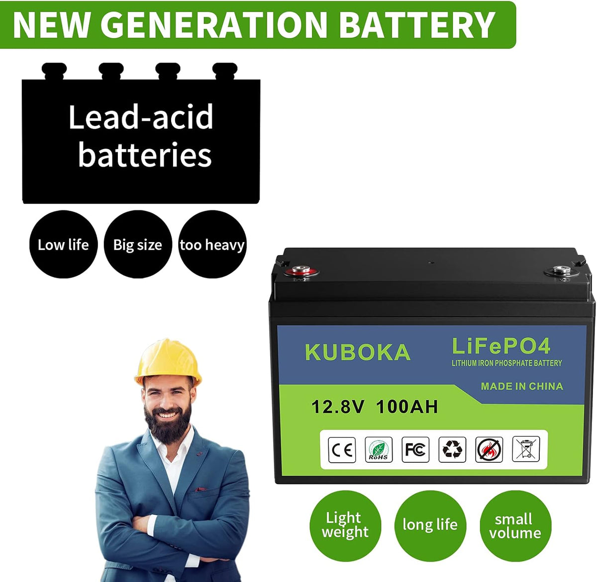 12V 100Ah Lithium LiFePO4 Rechargeable Battery with Built-in BMS B211