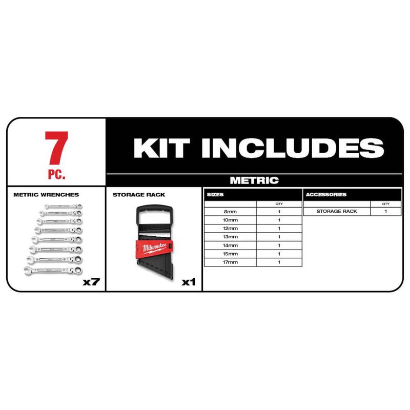 17-Piece Flex-Head Ratcheting Combination Wrench Set SAE C210
