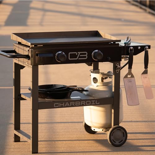 28" Propane Gas Griddle with Cart 2 Burner Flat Top Grill, Black Y39734