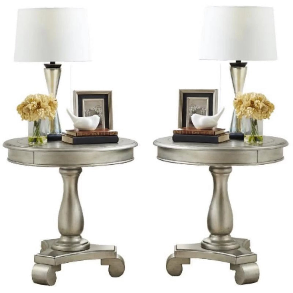 Round Wood Pedestal End Table Set of 2 H8330