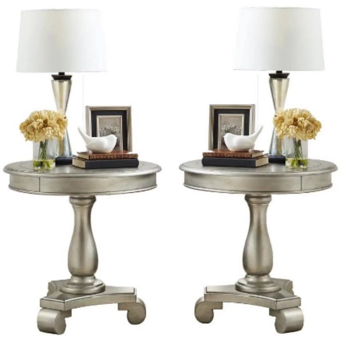 Round Wood Pedestal End Table Set of 2 H8330