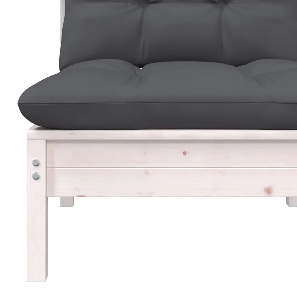 White Solid Pinewood Patio Sofa with Cushions K353859
