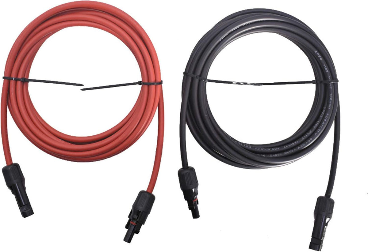 15FT 10AWG Black + Red 10 Gauge Solar Panel Extension Cable with Female and Male Connector, Pack of 2 A815441