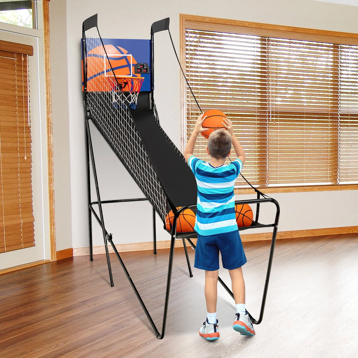 Foldable Single Shot Basketball Arcade Game with Electronic Scorer S57054