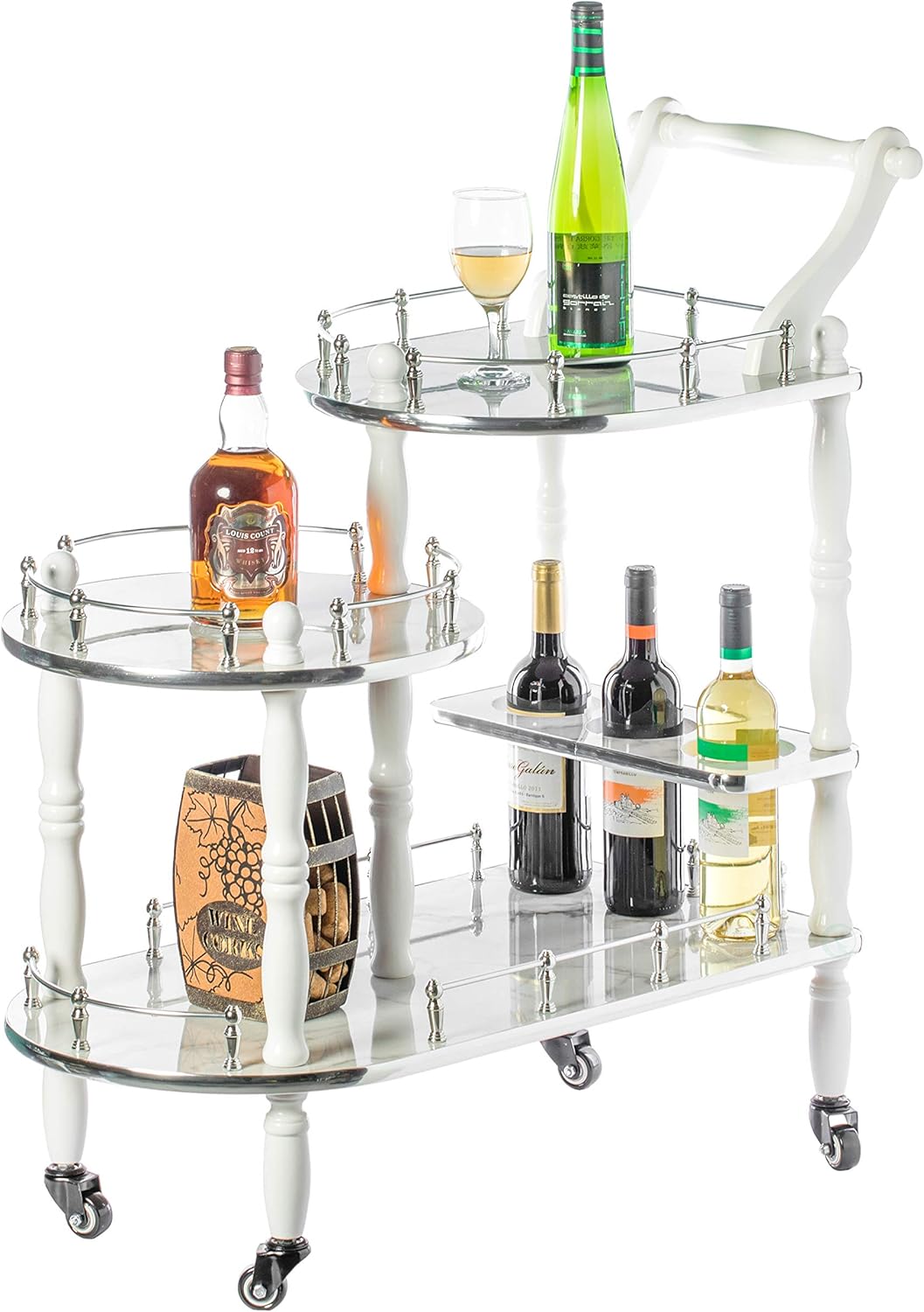 Gold Black and White 3 Tier Wood Serving Bar Cart U228976