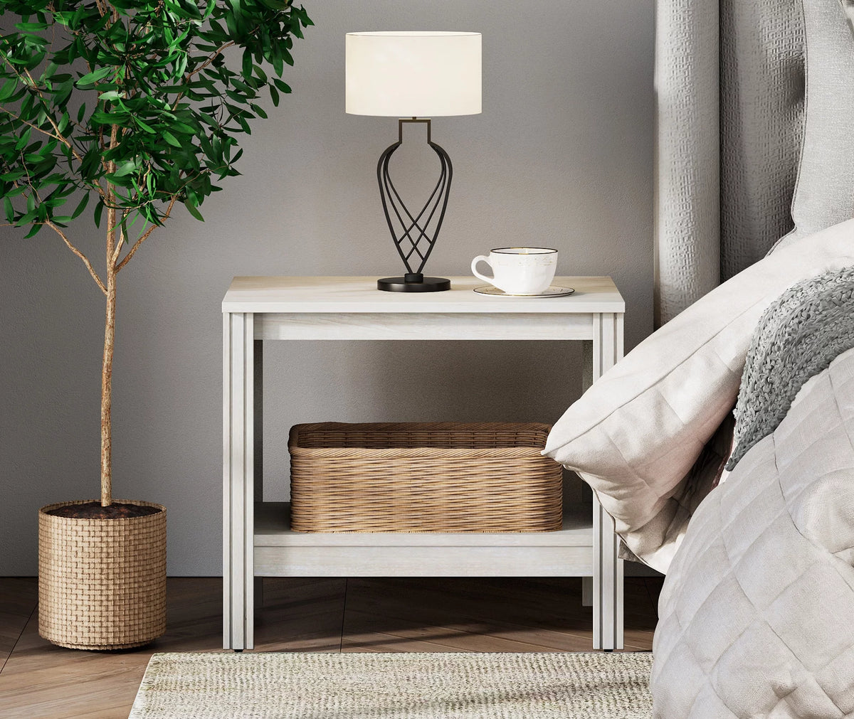 White Wood Side Table with Storage I200