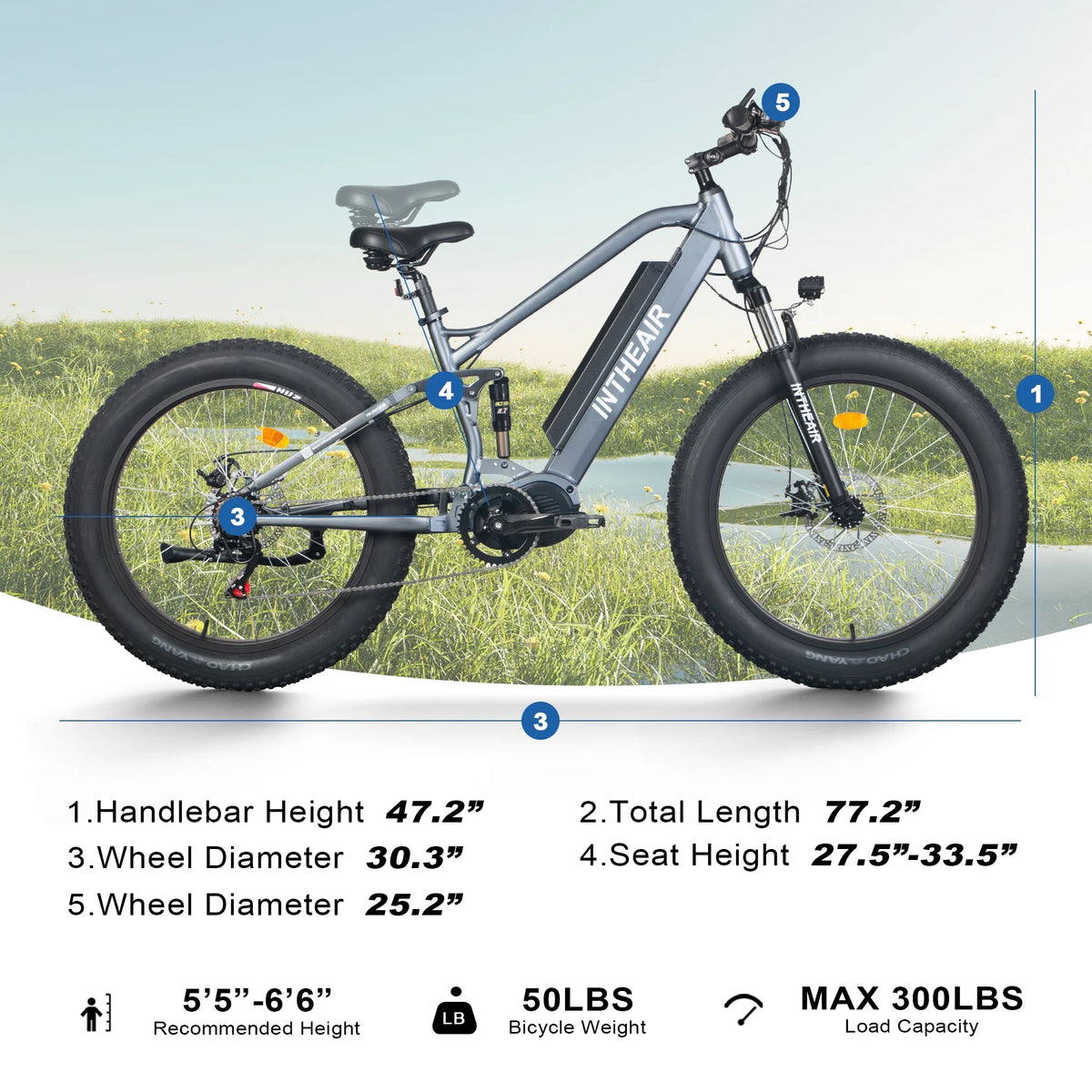 26'' Fat Tire Electric Bike 750W Mid Motor Gray R3155