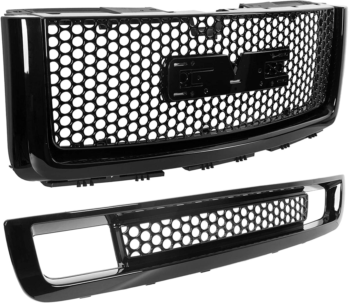 Chrome Front Bumper Center Grille and Lower Grille Guards ABS Plastic Y11805