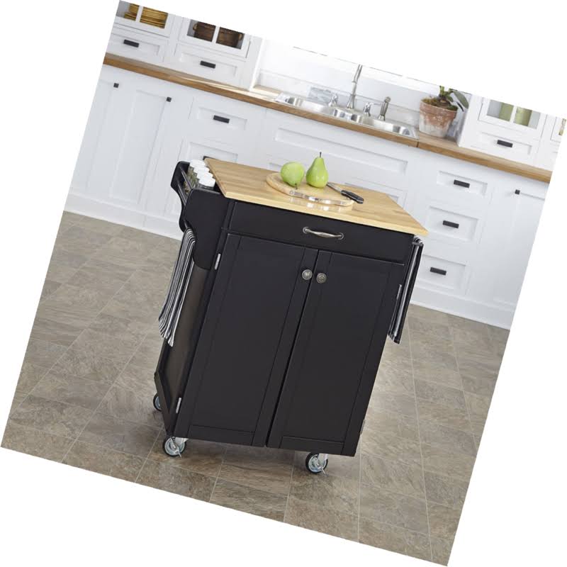 Black Kitchen Cart with Wood Top V916