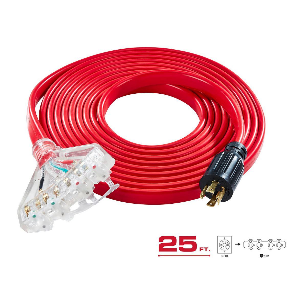 25 ft. 30 Amp 125/250V 4-Outlet Generator Extension Cord J720292