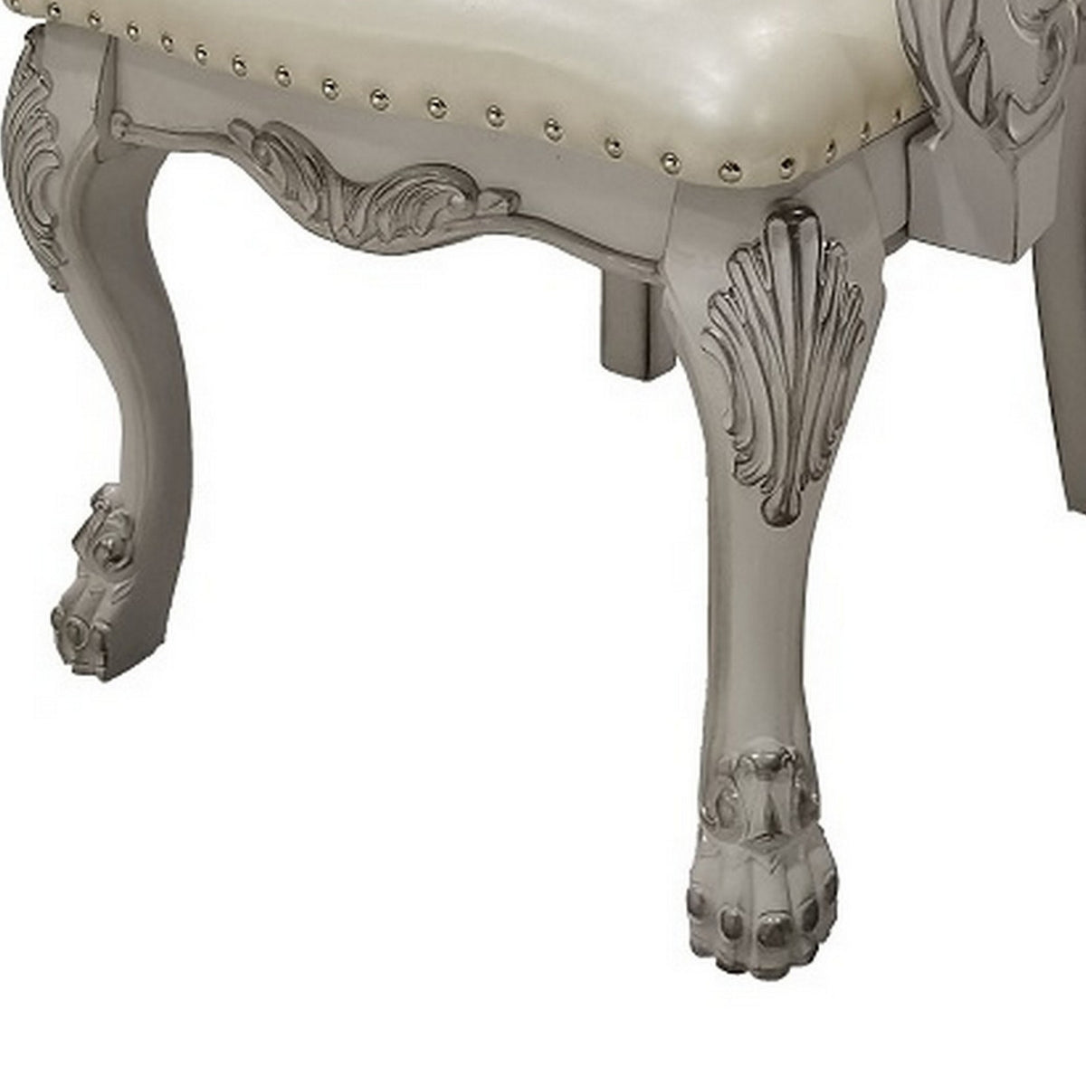 26 Inch Tufted Dining Armchair Set of 2 Faux Leather Bone White K919
