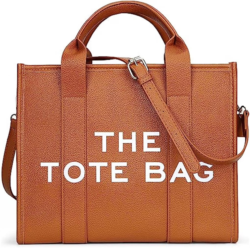 Brown Denim Leather Tote Handbag X52168