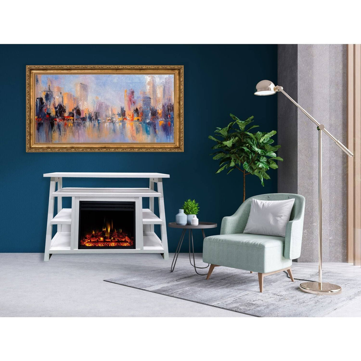 White Electric Fireplace Mantel G151