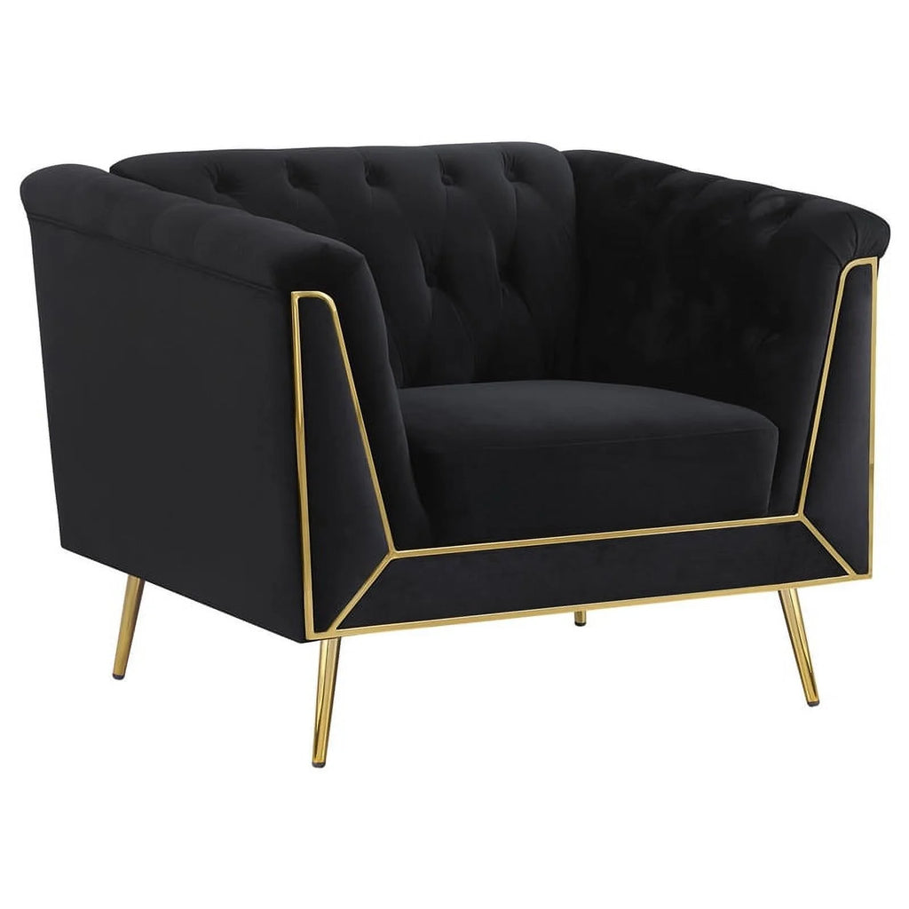 3-piece Fabric Tuxedo Arm Tufted Back Set in Black P371453