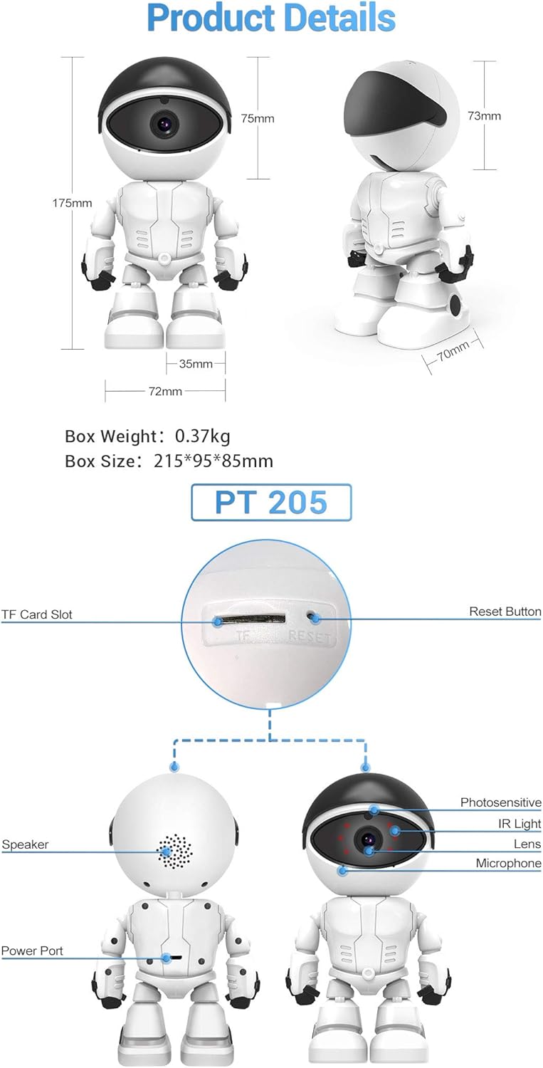 2MP 1080P HD Security Robot Camera WiFi Wireless IR 10M Motion Detection Auto Tracking PTZ IP Camera Day/Night Vision Y216319