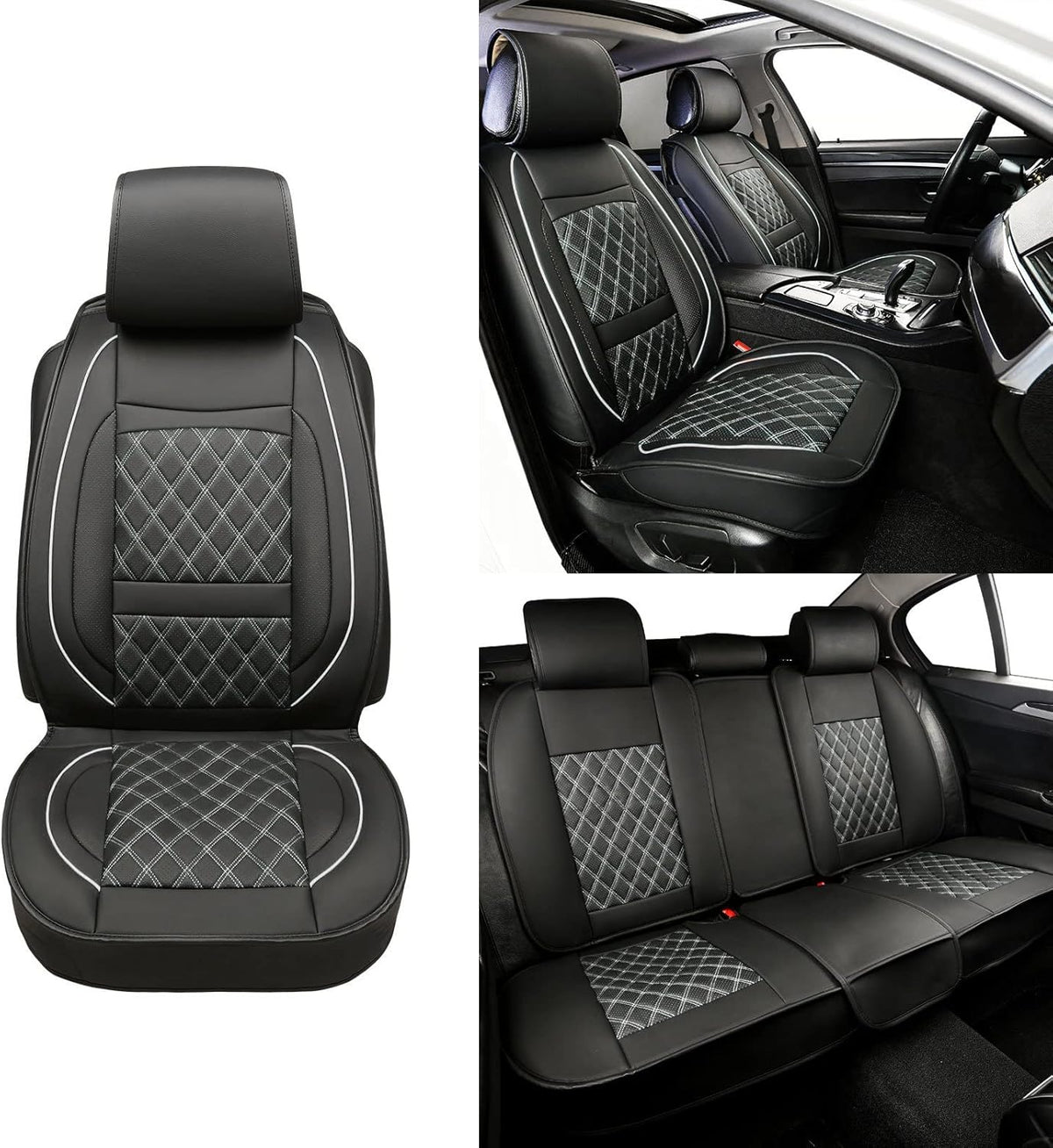 Black and White Leather Car Seat Covers I108782