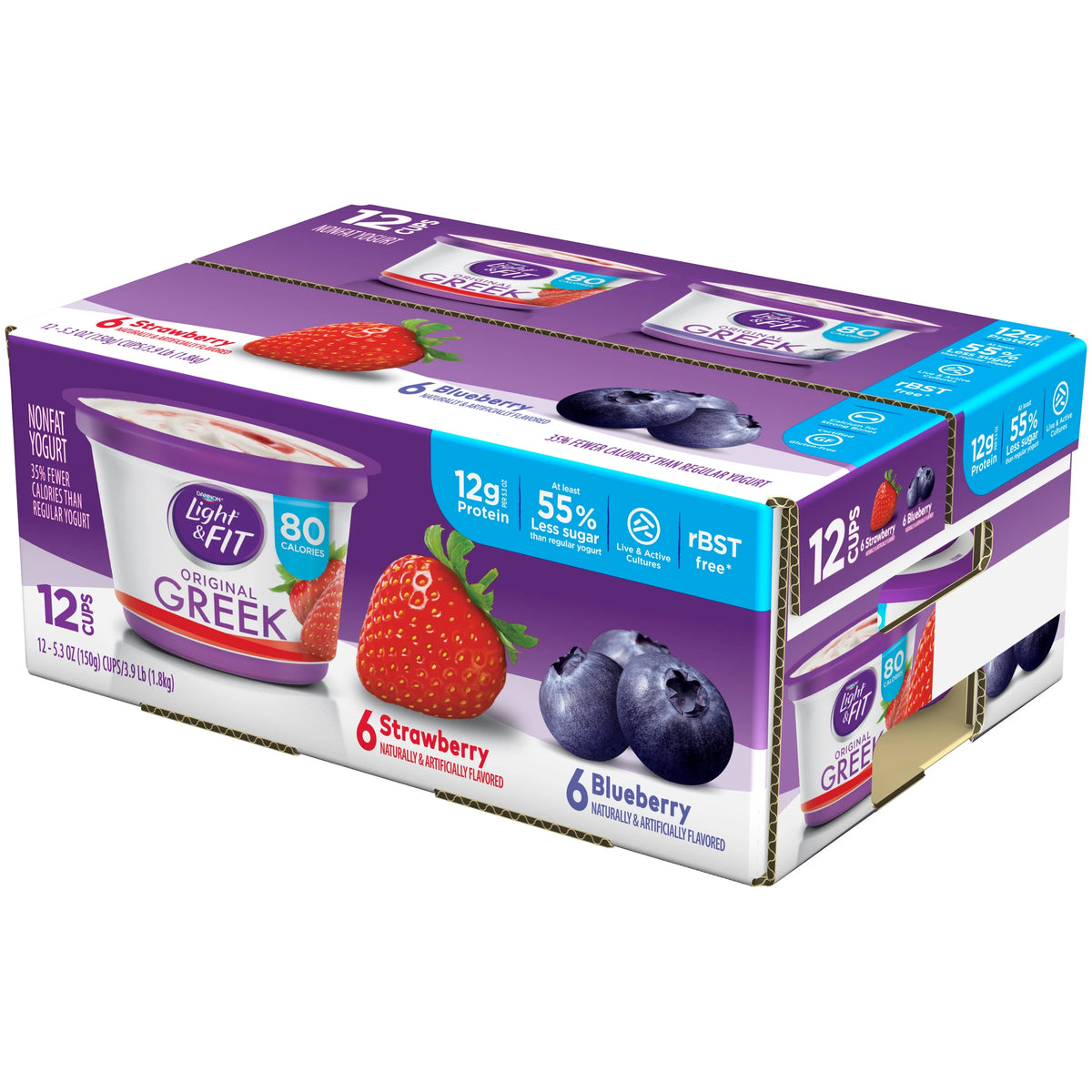 Greek Blended Nonfat Yogurt Strawberry & Blueberry 5.3oz 12 pack S27636