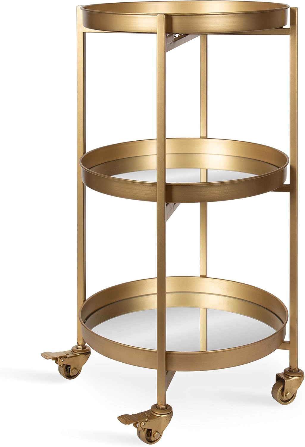 3-Tier Gold Metal Bar Cart with Lockable Wheels W879271