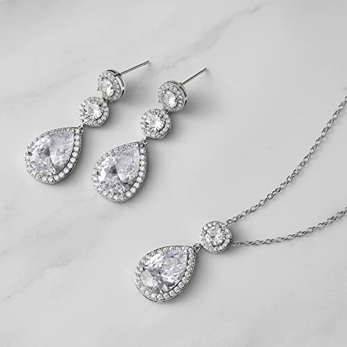 Teardrop Cubic Zirconia Necklace Earrings Set I1111