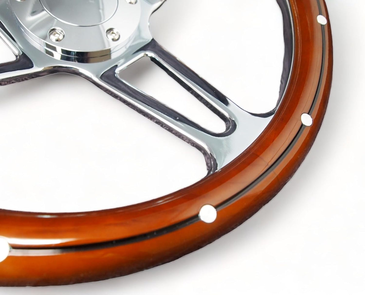 14" 350mm 3-Spoke Mahogany Wood Grain Steering Wheel M840