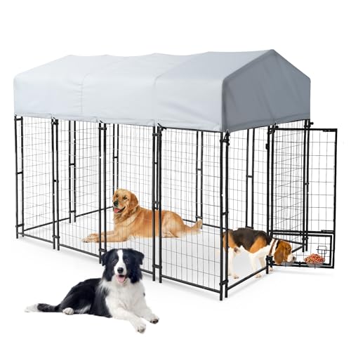 8x4x6 FT Heavy Duty Welded Wire Steel Dog Kennel with Roof T55605