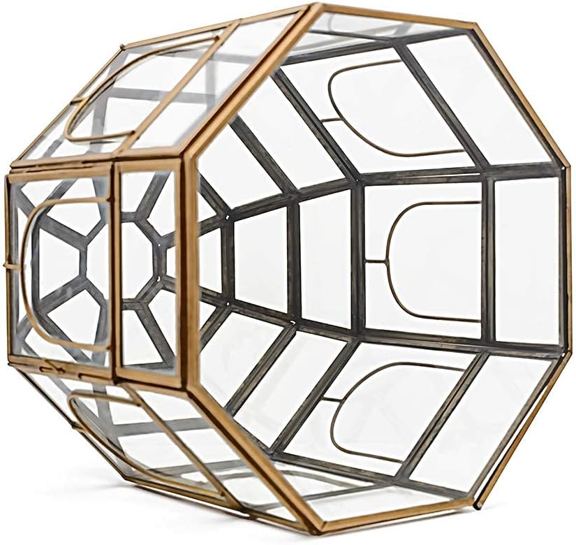 Large Glass Terrarium 10 x 9 x 9 Brass X88137