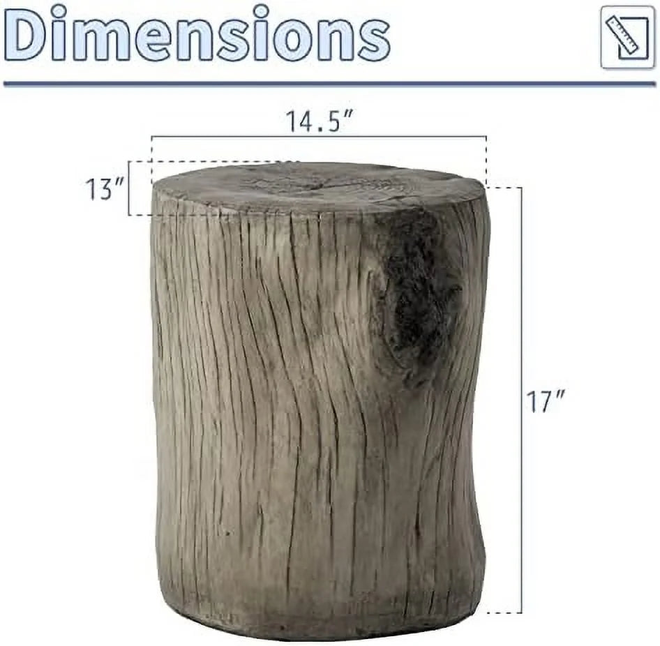 Rustic Stump Side Table Chocolate Brown Wood-Look End Table Stool P9618