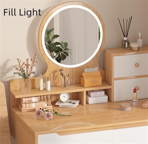 Natural Wood Vanity Desk with Lighted Mirror G544