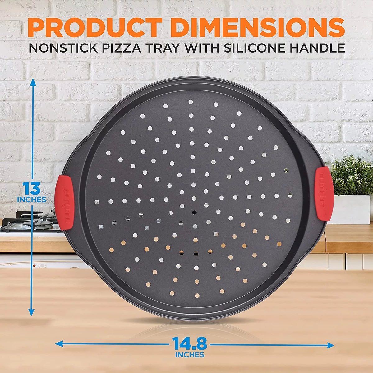 Non-Stick Round Steel Pizza Tray with Silicone Handle P24373