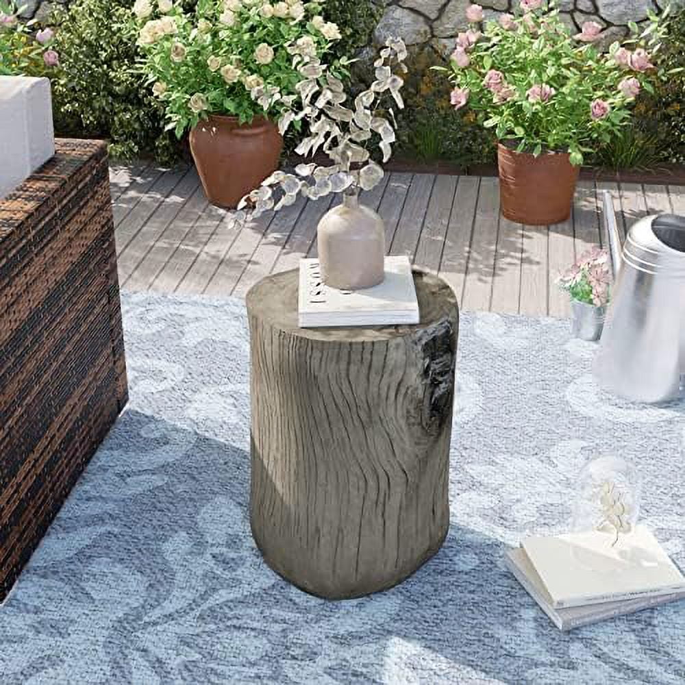 Rustic Stump Side Table Chocolate Brown Wood-Look End Table Stool P9618