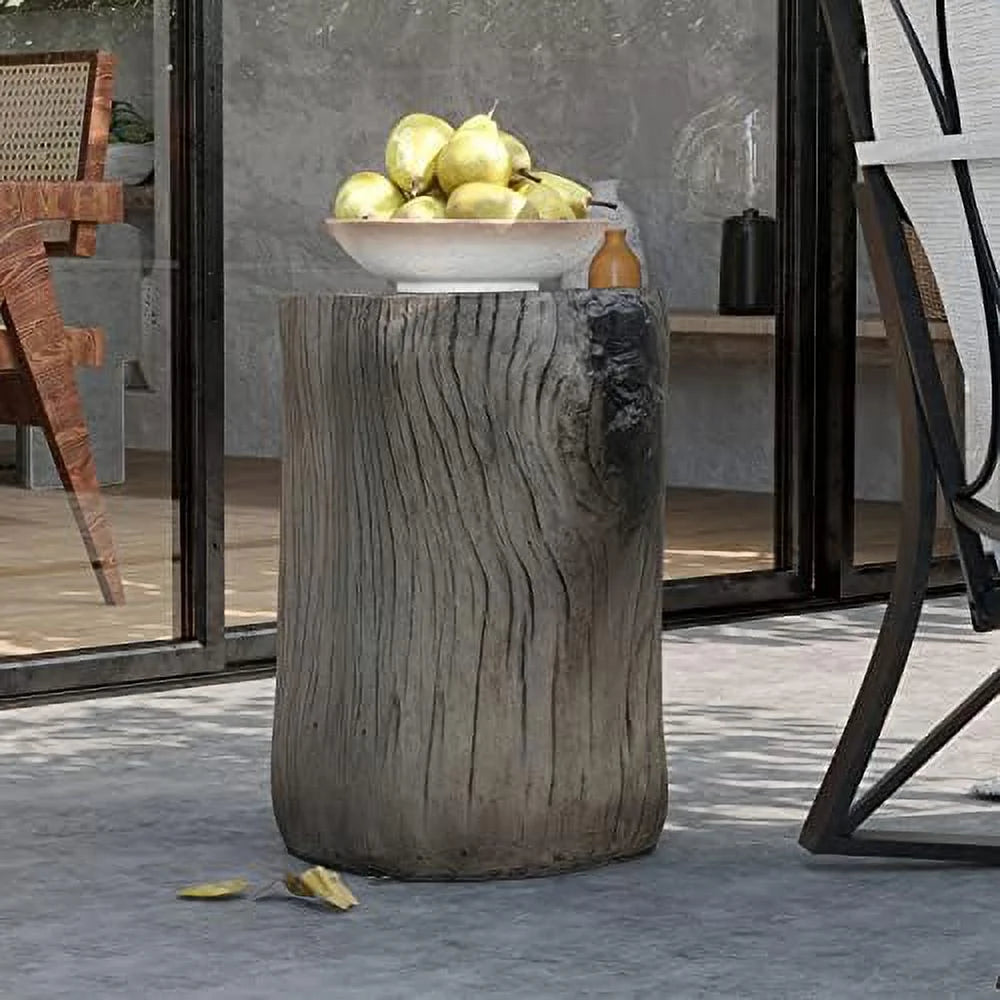 Rustic Stump Side Table Chocolate Brown Wood-Look End Table Stool P9618