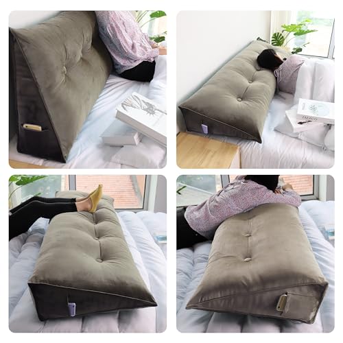 Large Blue Velvet Bed Wedge Pillow with Removable Cover T9443