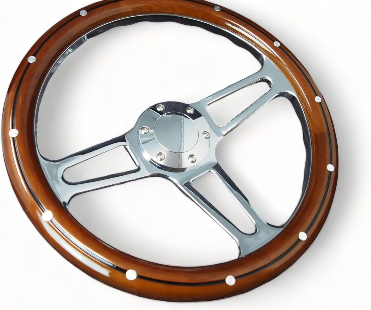 14" 350mm 3-Spoke Mahogany Wood Grain Steering Wheel M840
