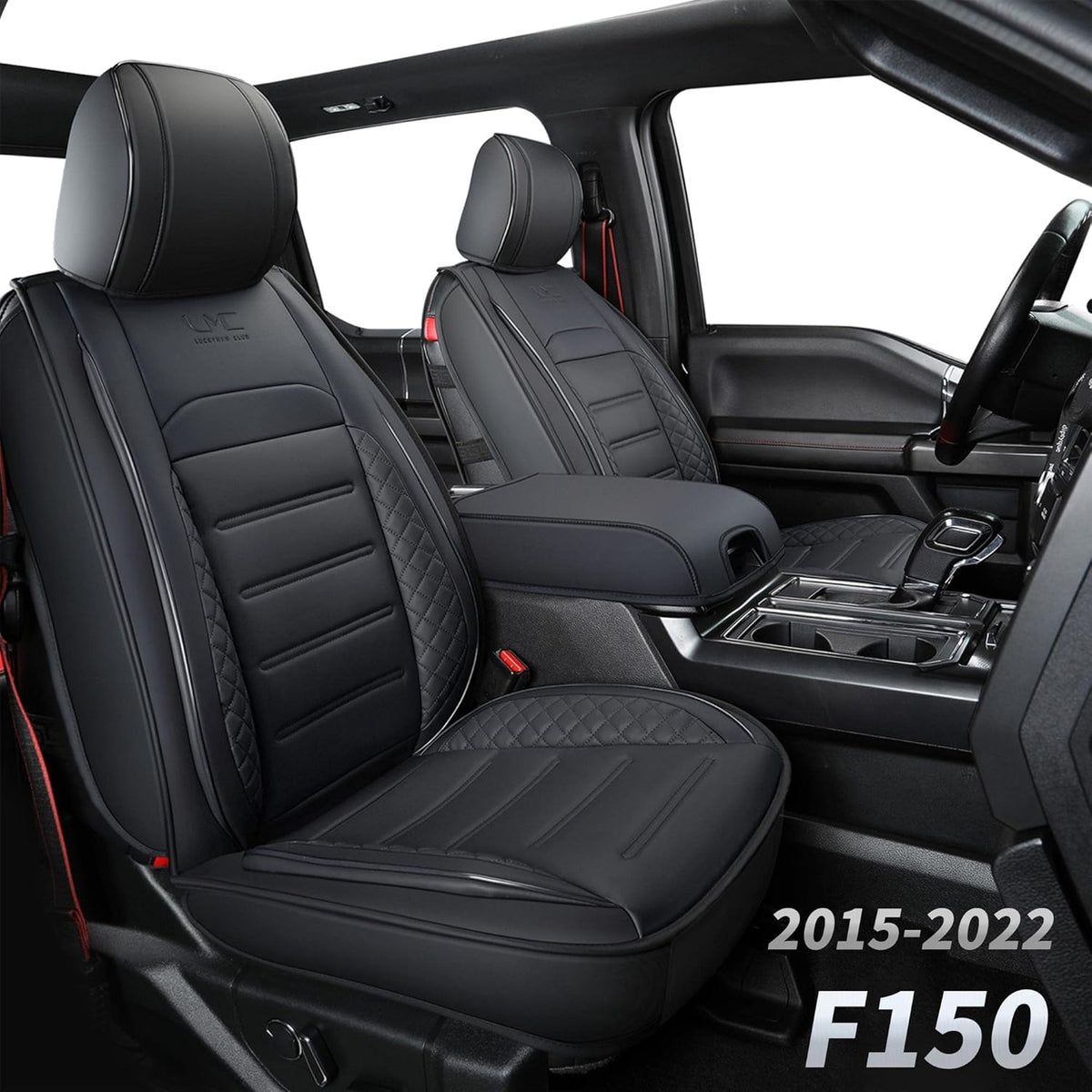 Faux Leather Seat Covers Front Set Black 2 pcs G3520