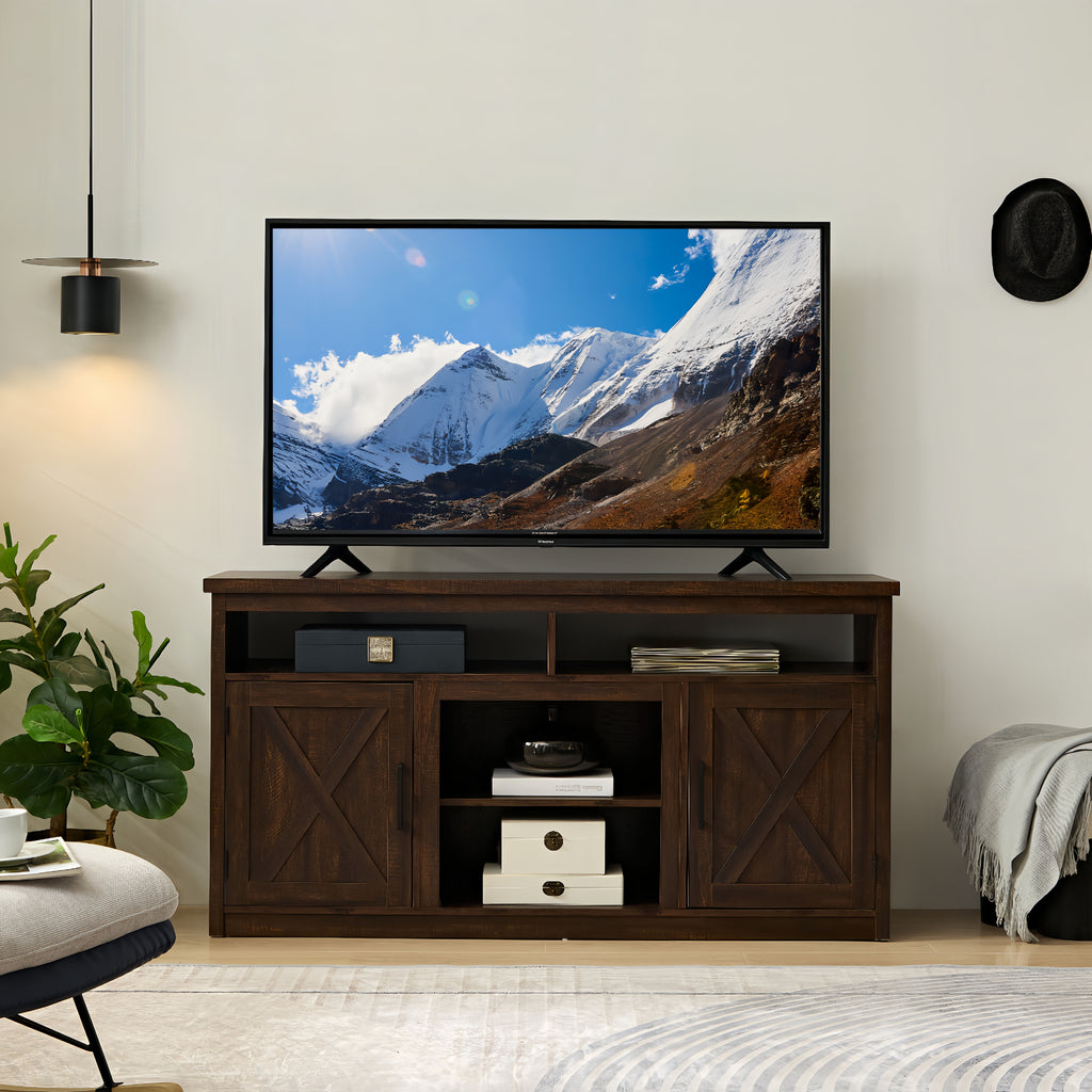 Espresso TV Media Stand with Open Shelves and Closed Cabinets U4399