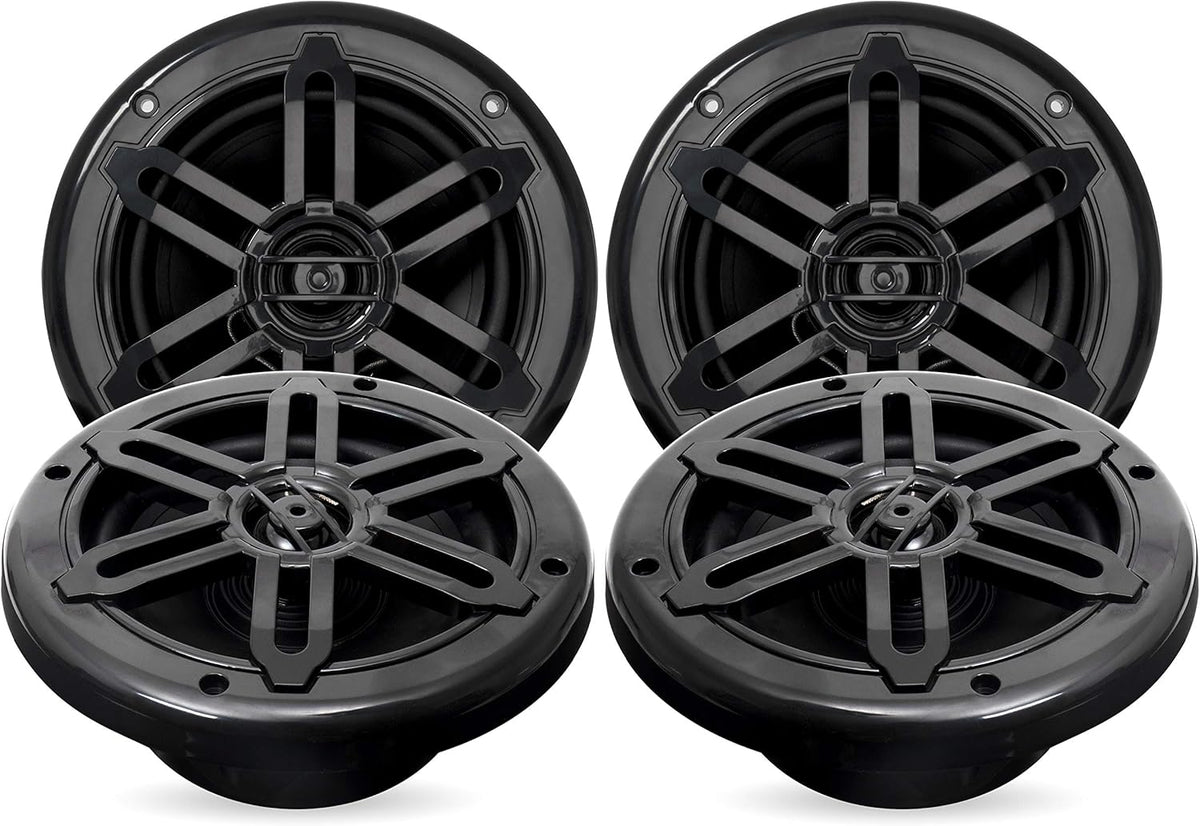 Four 1000 Watt Peak 6.5-inch 2-Way Marine Speakers with Bluetooth Amplifier B918856