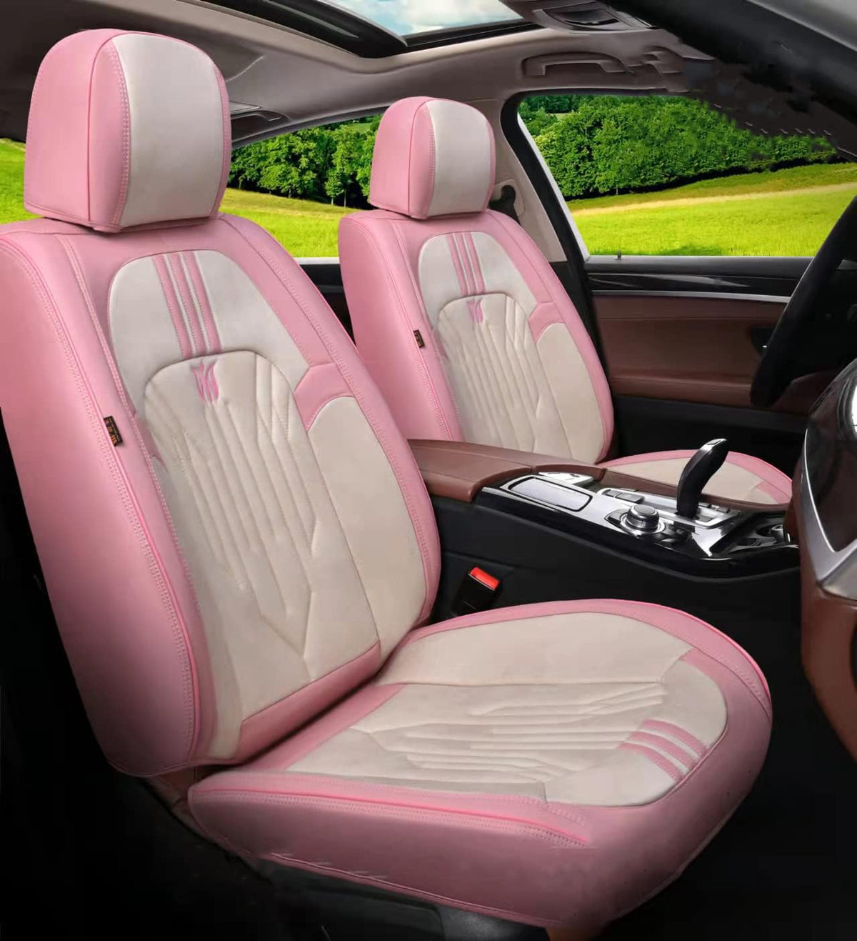 Black&Pink 5-Seater Full Set Universal Car Seat Covers J97708