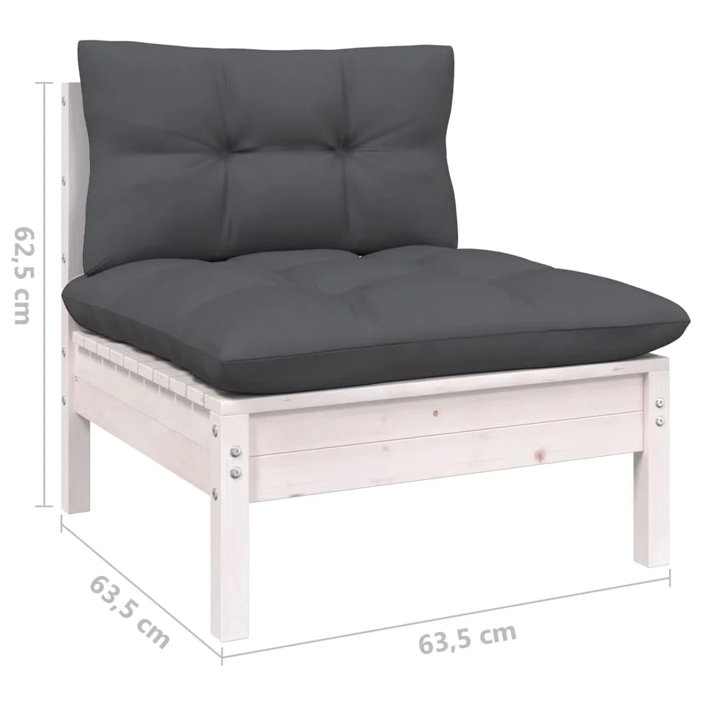 White Solid Pinewood Patio Sofa with Cushions K353859