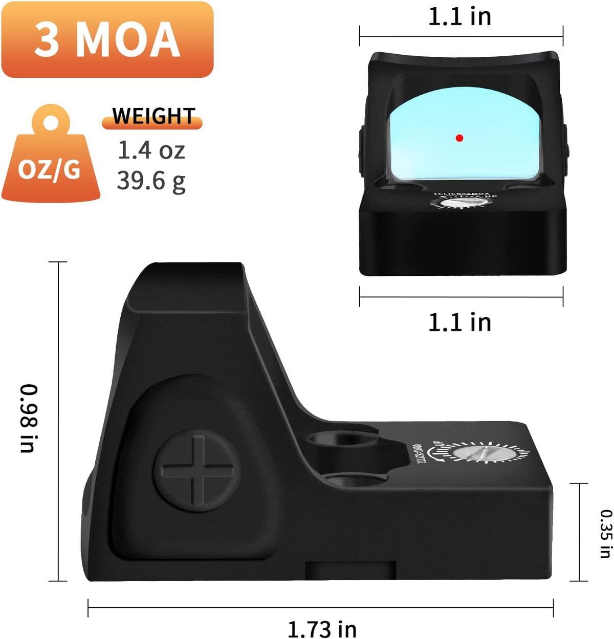 3 MOA Red Dot Sight with Picatinny Mount Plates M2882