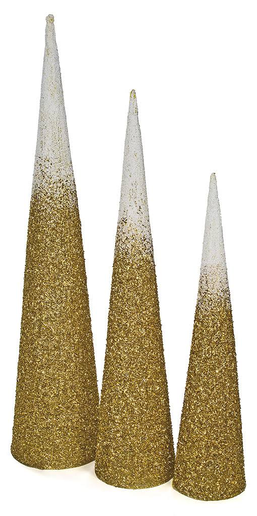 Ombre Cone Tree with Glitter & Beads Gold & White W233636