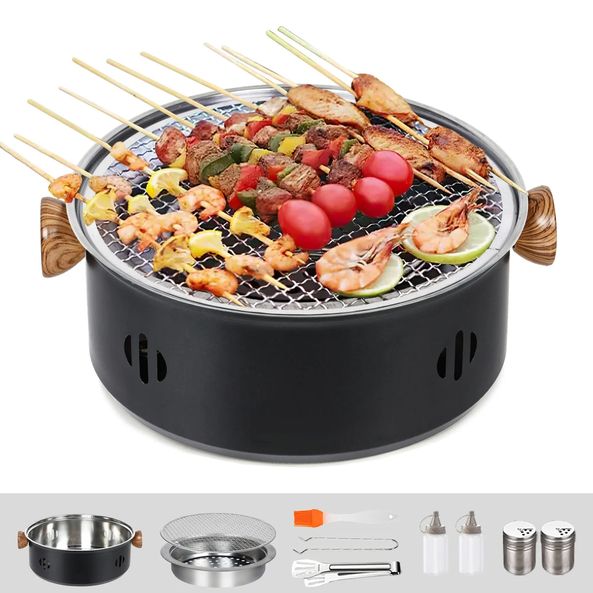 Charcoal BBQ Grill Portable Camping Grill Black O5680