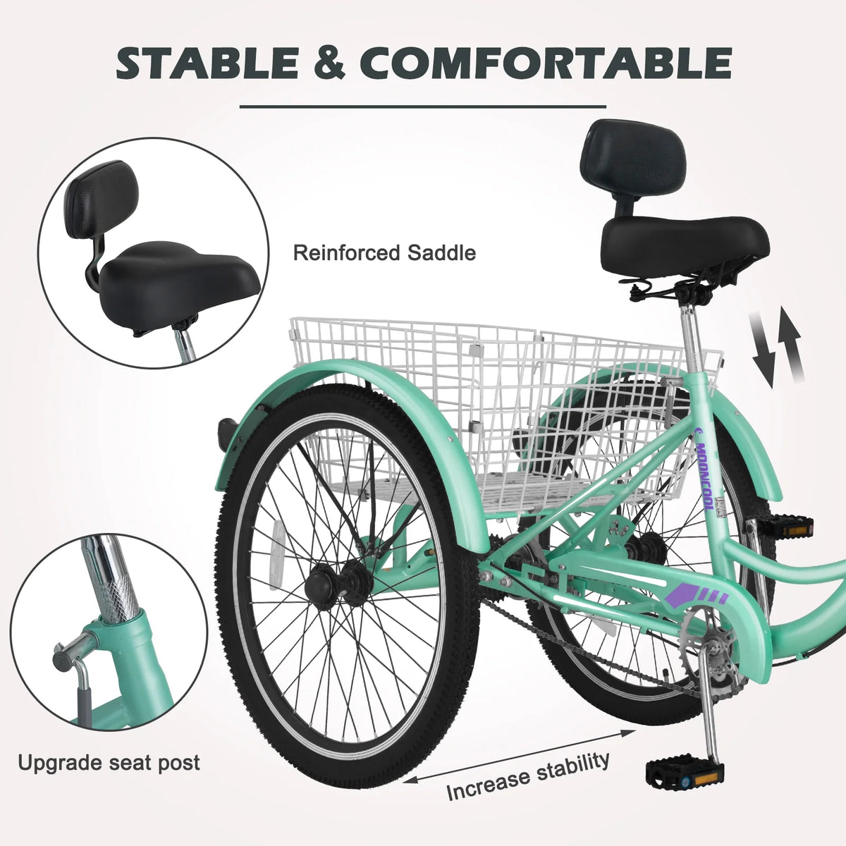 Adult Tricycles Single Speed 24 inch Three Wheel Bike Cruiser Trike with Low-Step Through Frame Large Basket Z668678