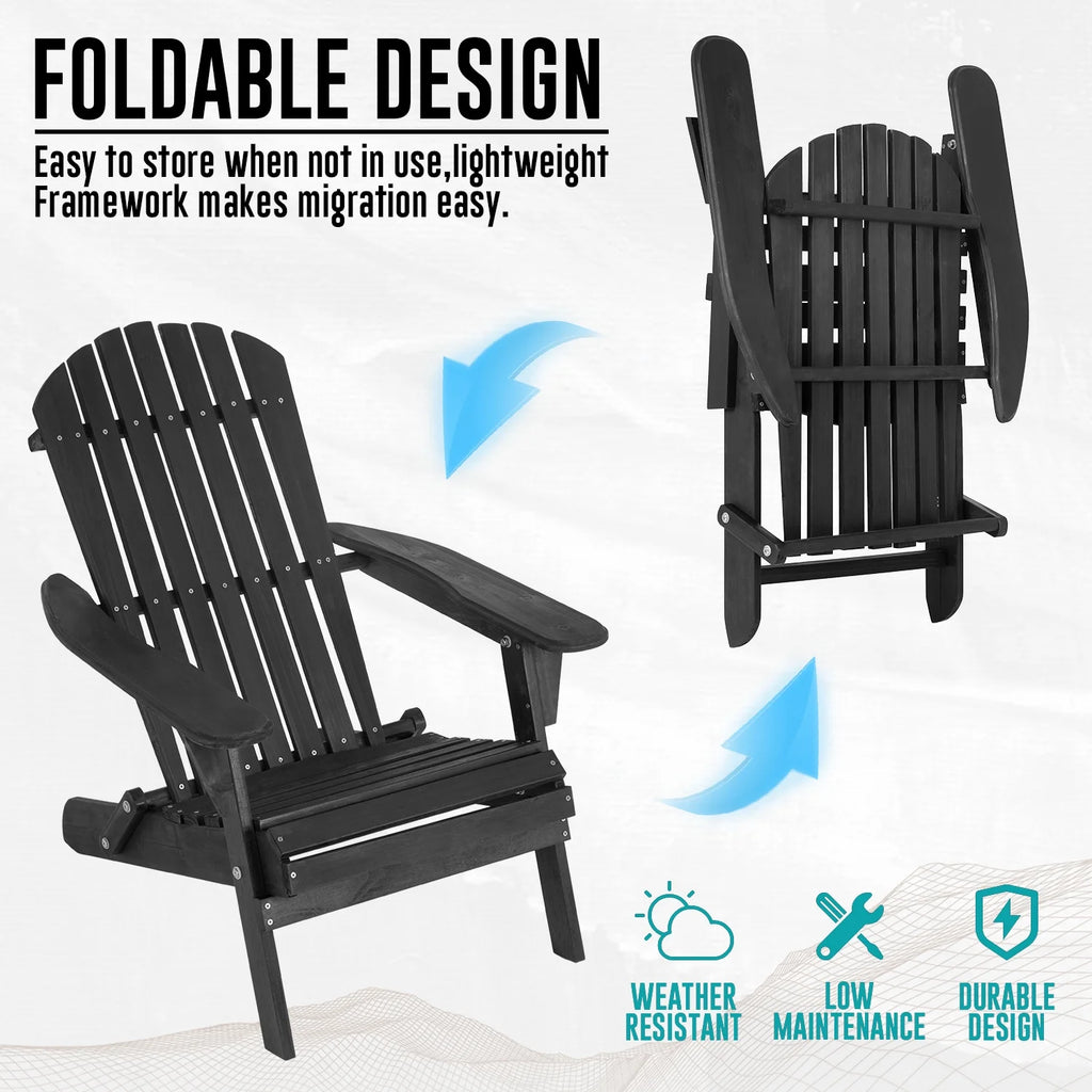Folding Adirondack Chair Set of 2 Weather Resistant Wood Patio Chair Black P4602