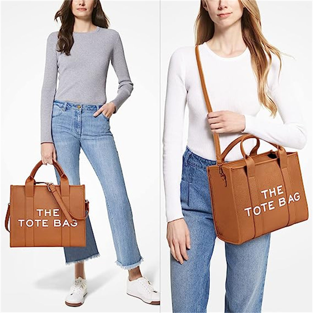Brown Denim Leather Tote Handbag X52168