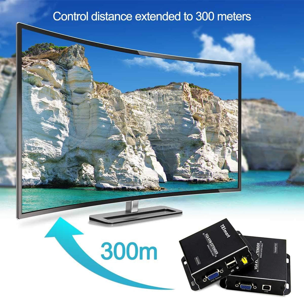1080P 60Hz USB VGA KVM Extender Over Cat5e Cat6 Ethernet Cable J7701