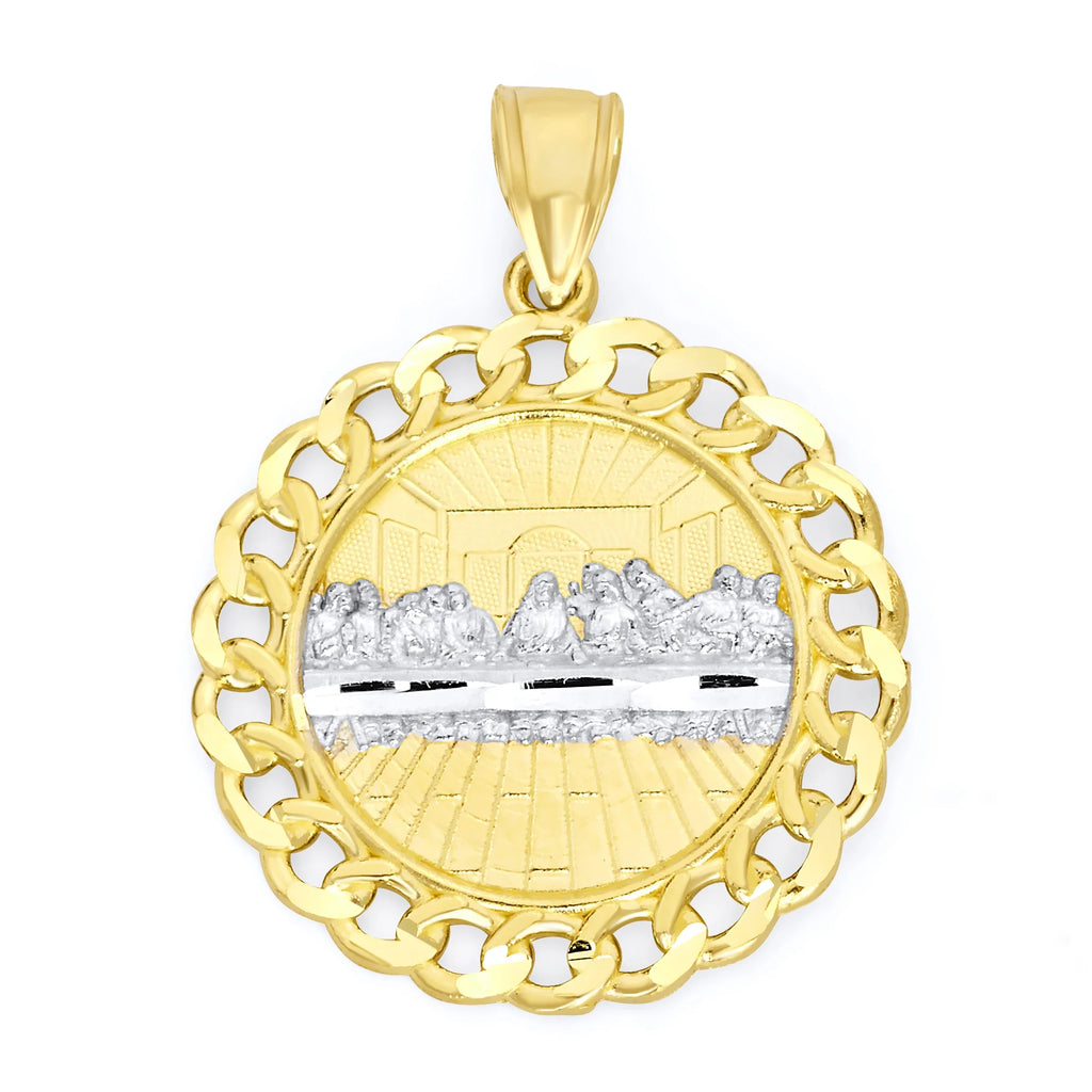 10k Solid Gold Last Supper Medallion with Cuban Link Detail M7945