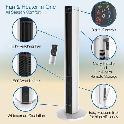 1500W Oscillating Tower Fan & Space Heater with Remote, Black W94635