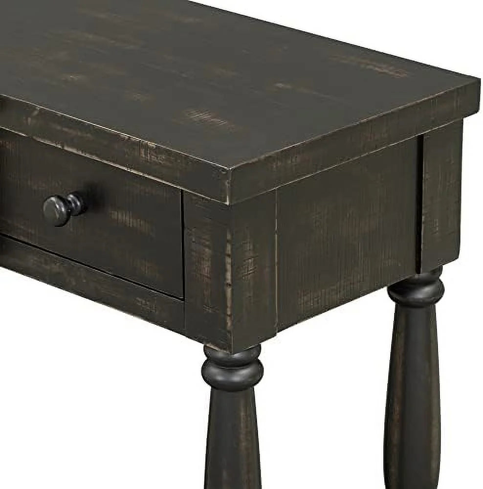 Vintage Wooden Console Table with 4 Drawers and Bottom Shelf Antique Black B109446