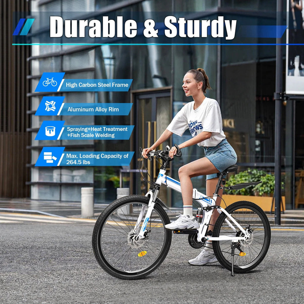 26 Mountain Bike 21-Speed Folding Dual Disc Brake Bicycle W669646